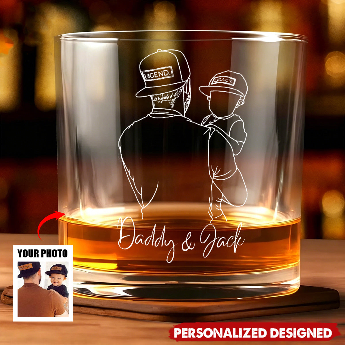 Personalized Dad Portrait from Photo Beer Glass/Whiskey Glass-Fathers Day Gift