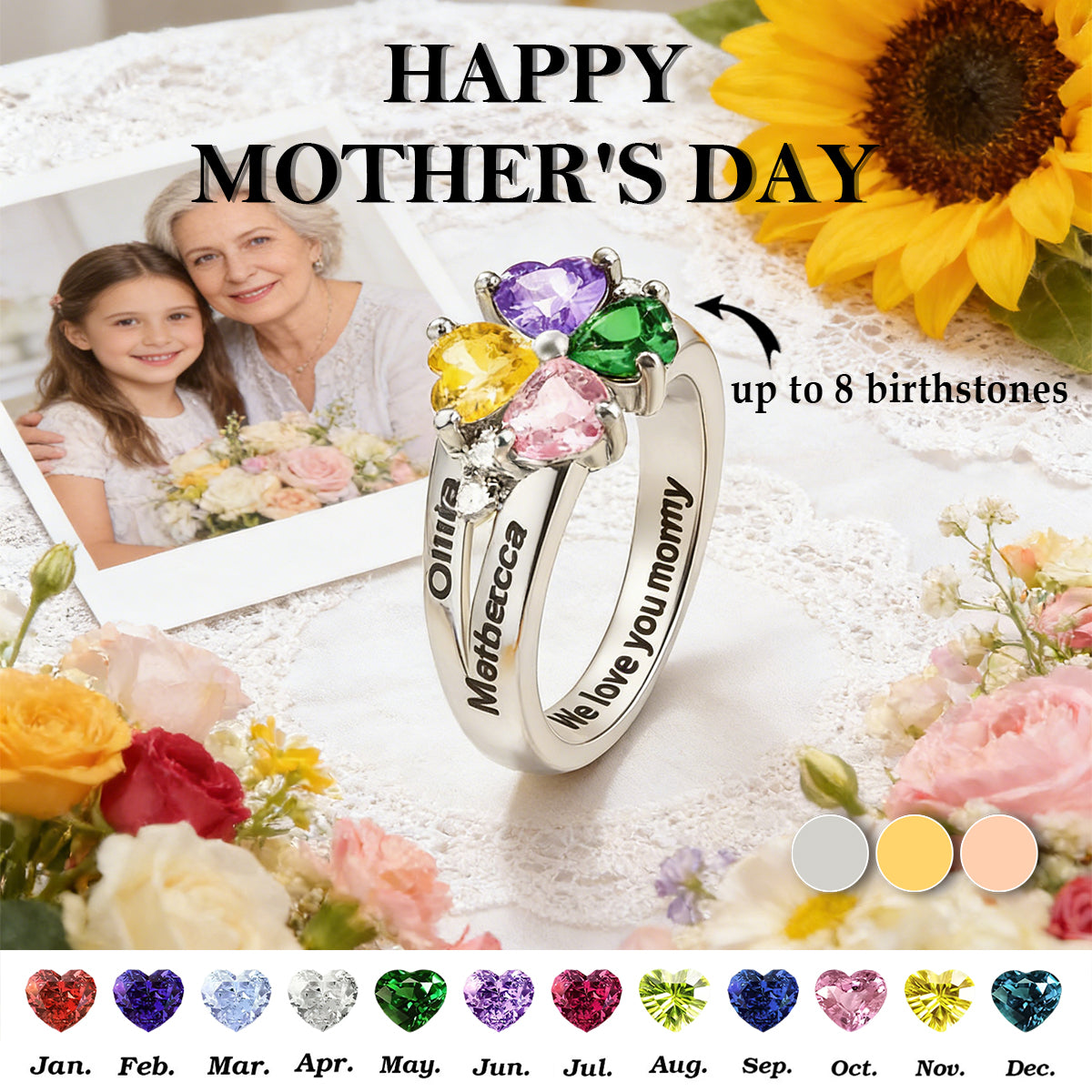 Personalized Birthstones Rings-Mother's Day Gift