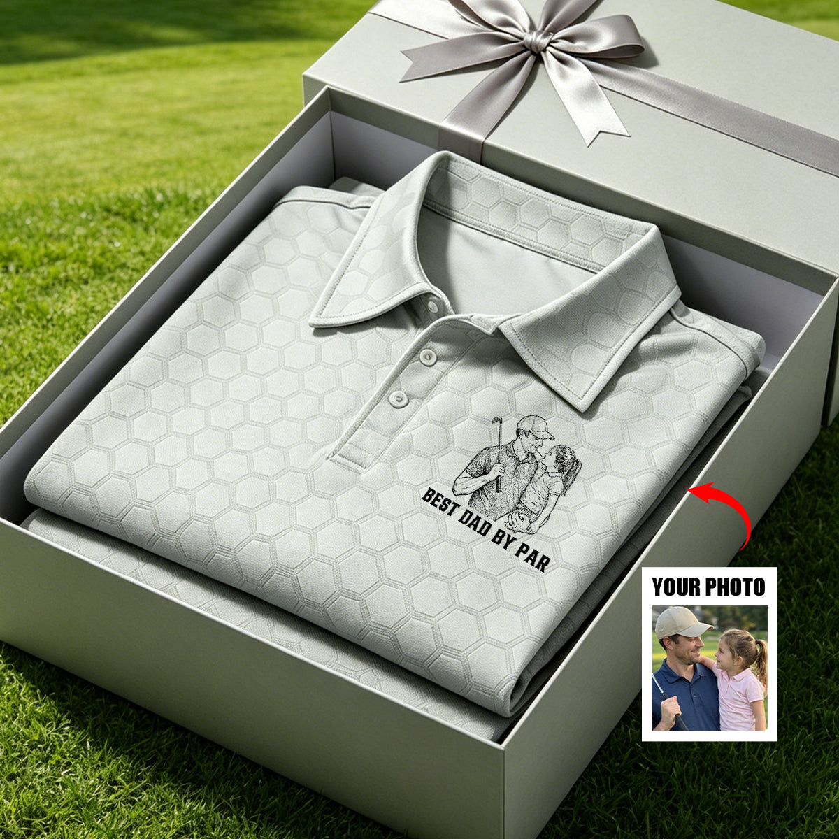 Best Dad By Par Sketch Line Art Father's Day Gift For Husband, Dad - Personalized Polo Shirt