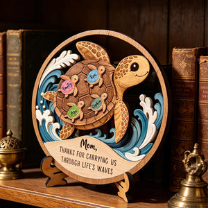 Personalized Wooden Sea Turtle Family Plaque, Unique Mom Gift, Turtle Lover Keepsake