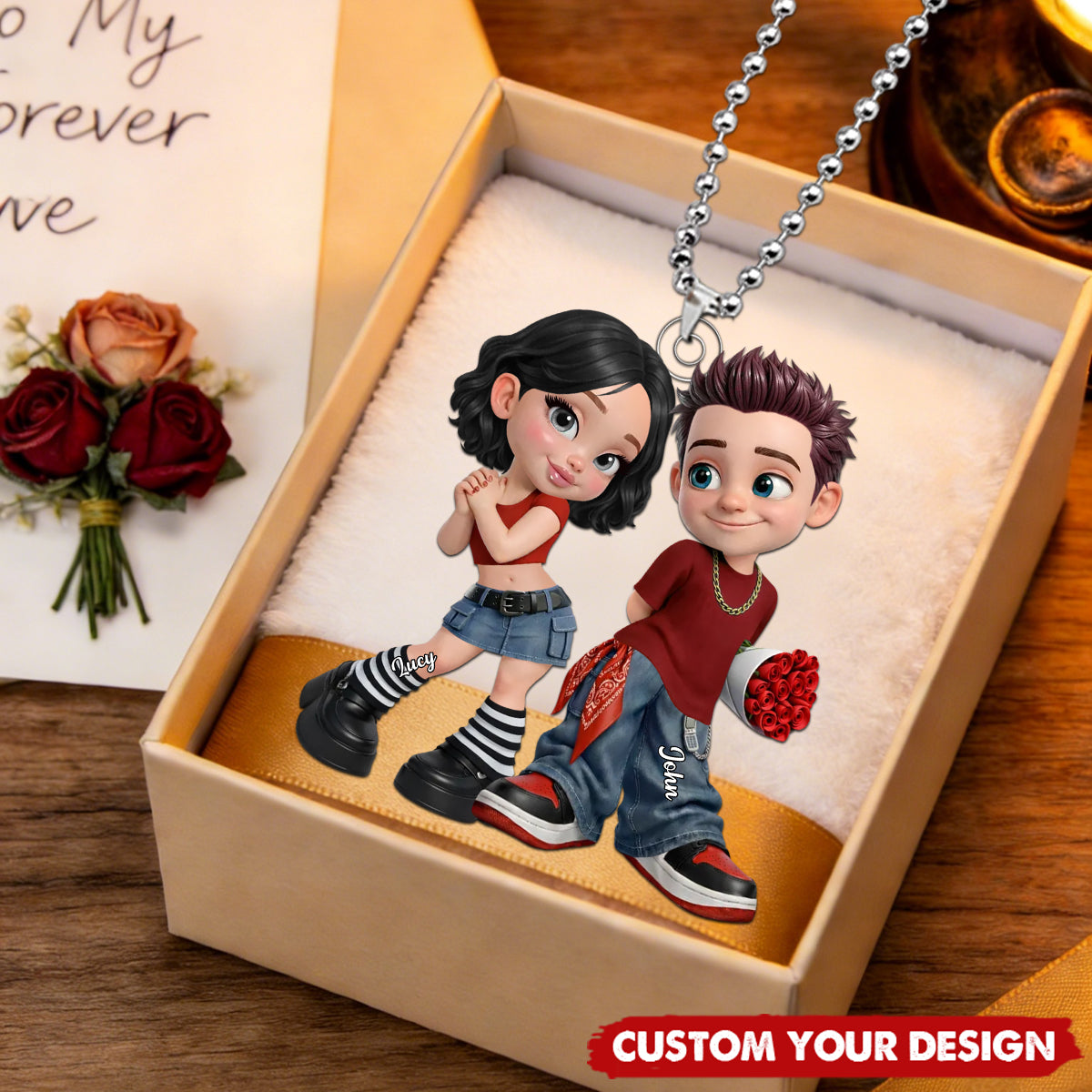 Trendy Y2K Couple Car Ornament - Personalized Gift For Couples