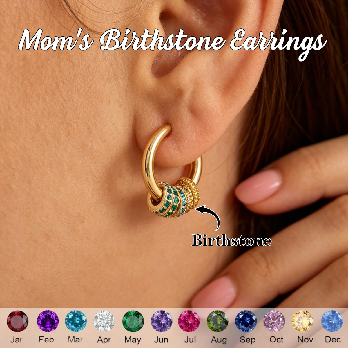 Personalized Multiple Birthstone Hoop Earrings, Minimalist Birthstone Circle Earrings, Mother's Day Gift