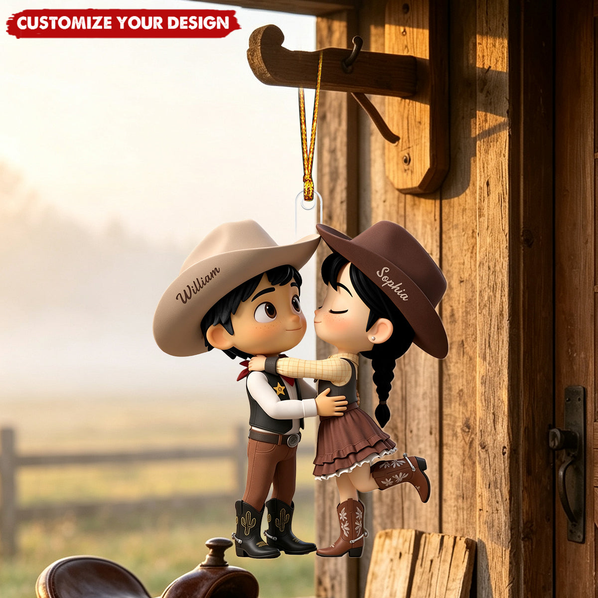 Personalized Cowboy/Cowgirl Couple Christmas Ornament, Western Country Lovers Gift