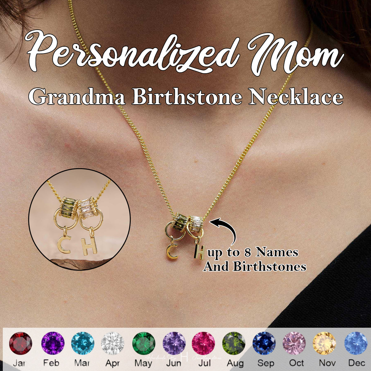 Personalized  Initial Birthstone Necklace-Mothers Day Gift