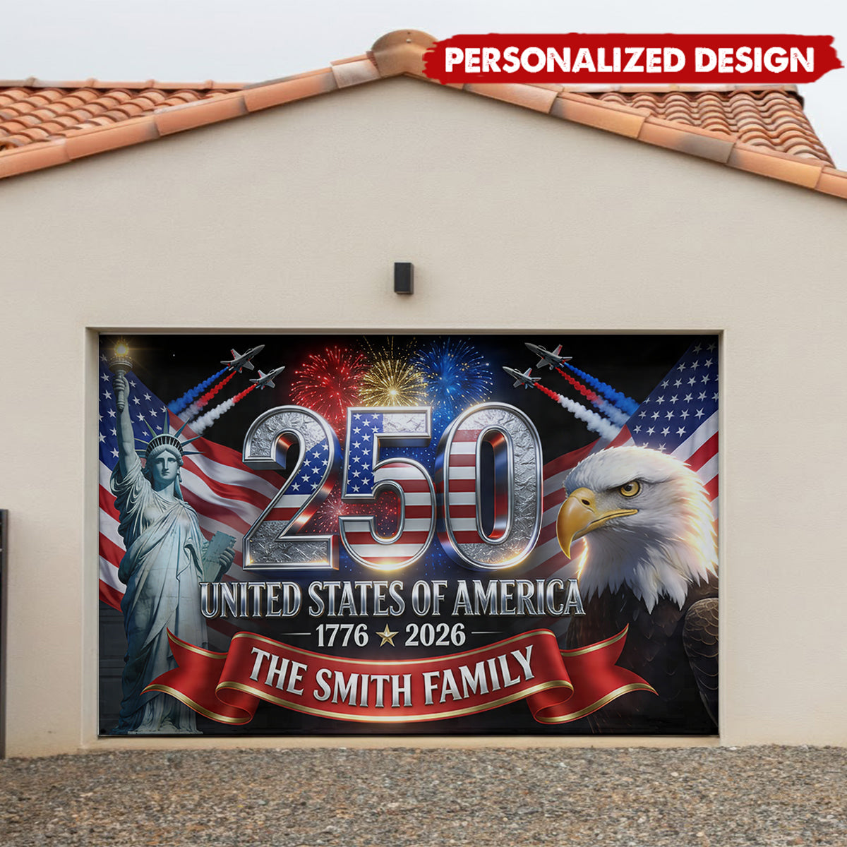 Outdoor Decor America 250th Anniversary-Personalized Independence Day/ 4th of July Garage Door Banner