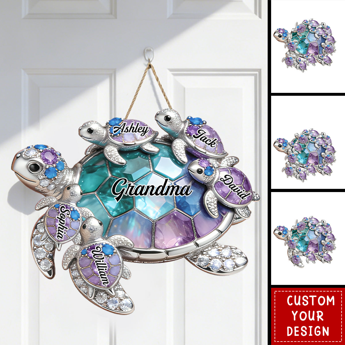 Personalized Grandma-shaped Turtle Wood Sign- Gift For Mom and Grandma