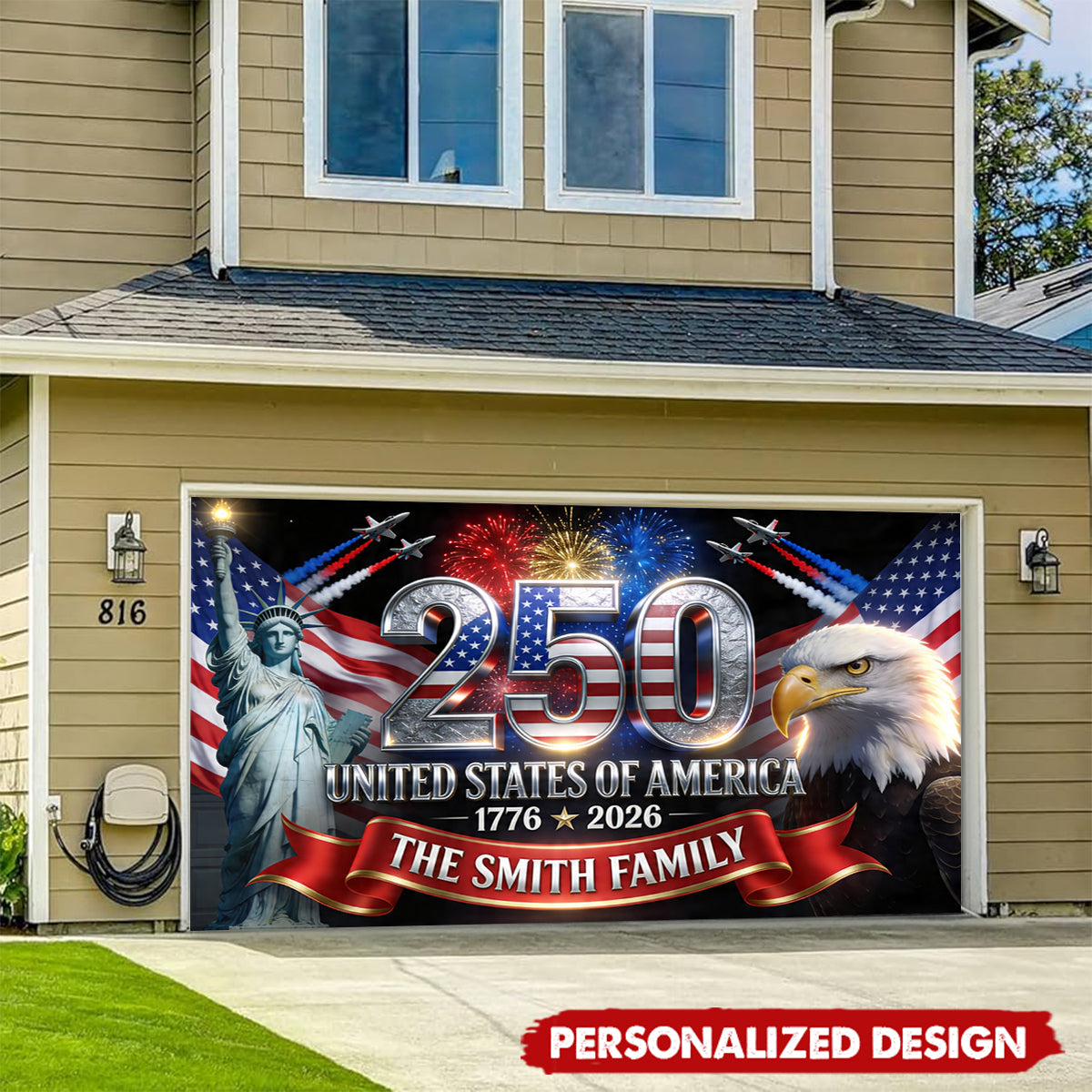 Outdoor Decor America 250th Anniversary-Personalized Independence Day/ 4th of July Garage Door Banner