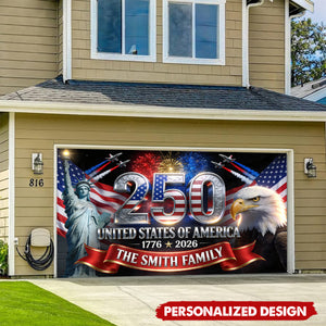 Outdoor Decor America 250th Anniversary-Personalized Independence Day/ 4th of July Garage Door Banner
