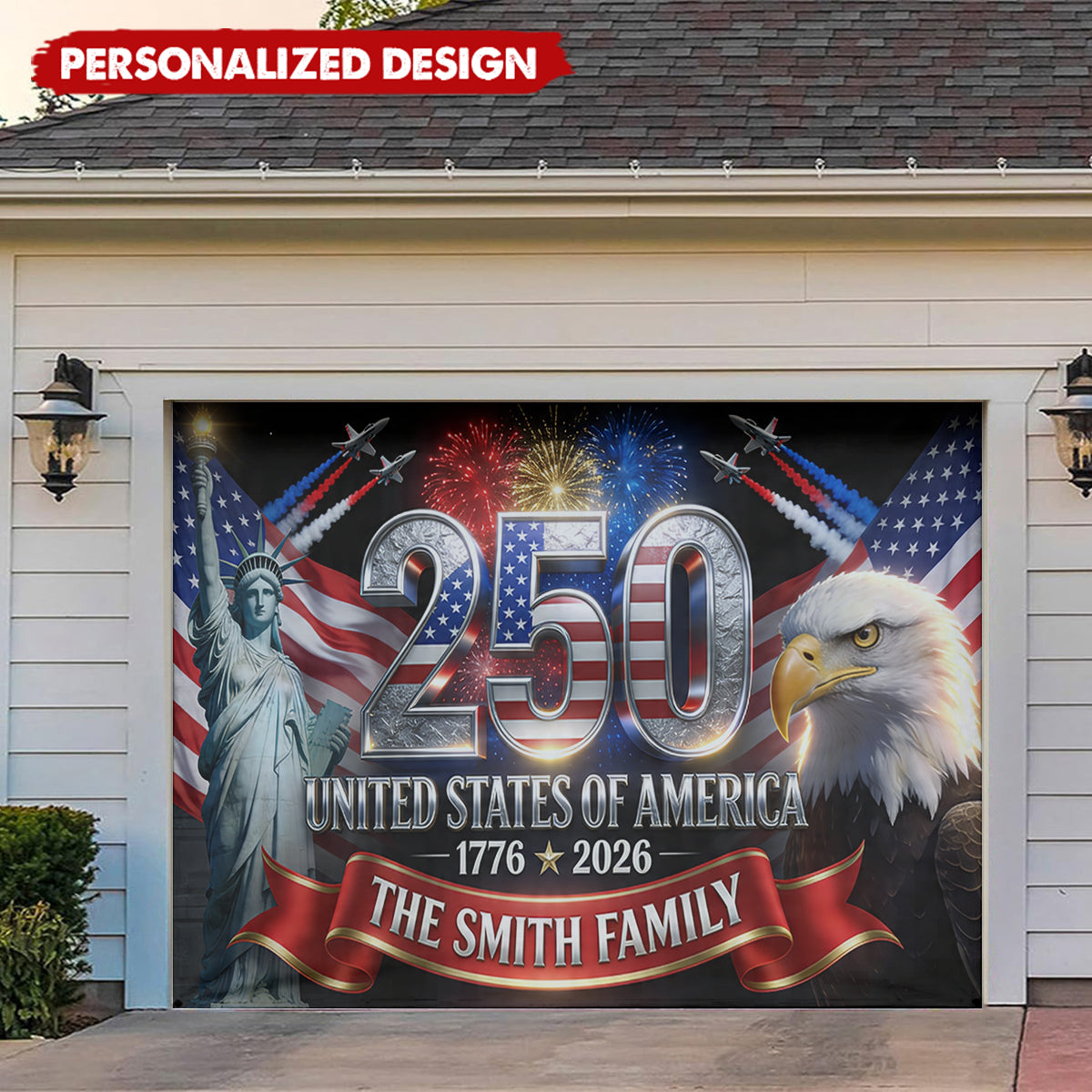 Outdoor Decor America 250th Anniversary-Personalized Independence Day/ 4th of July Garage Door Banner