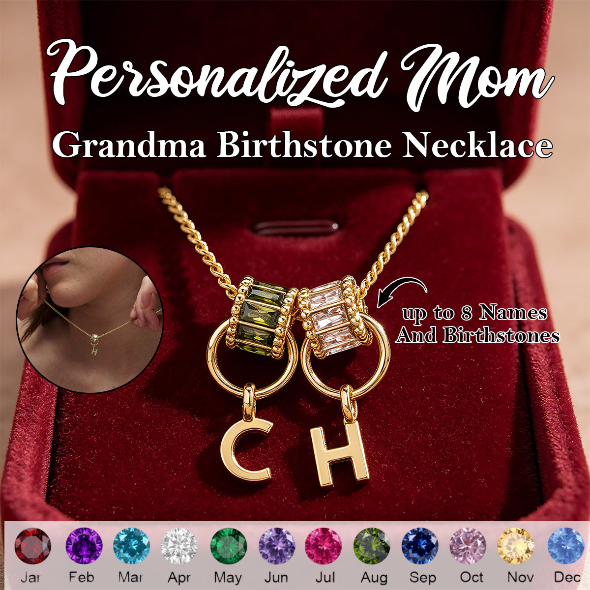 Personalized  Initial Birthstone Necklace-Mothers Day Gift