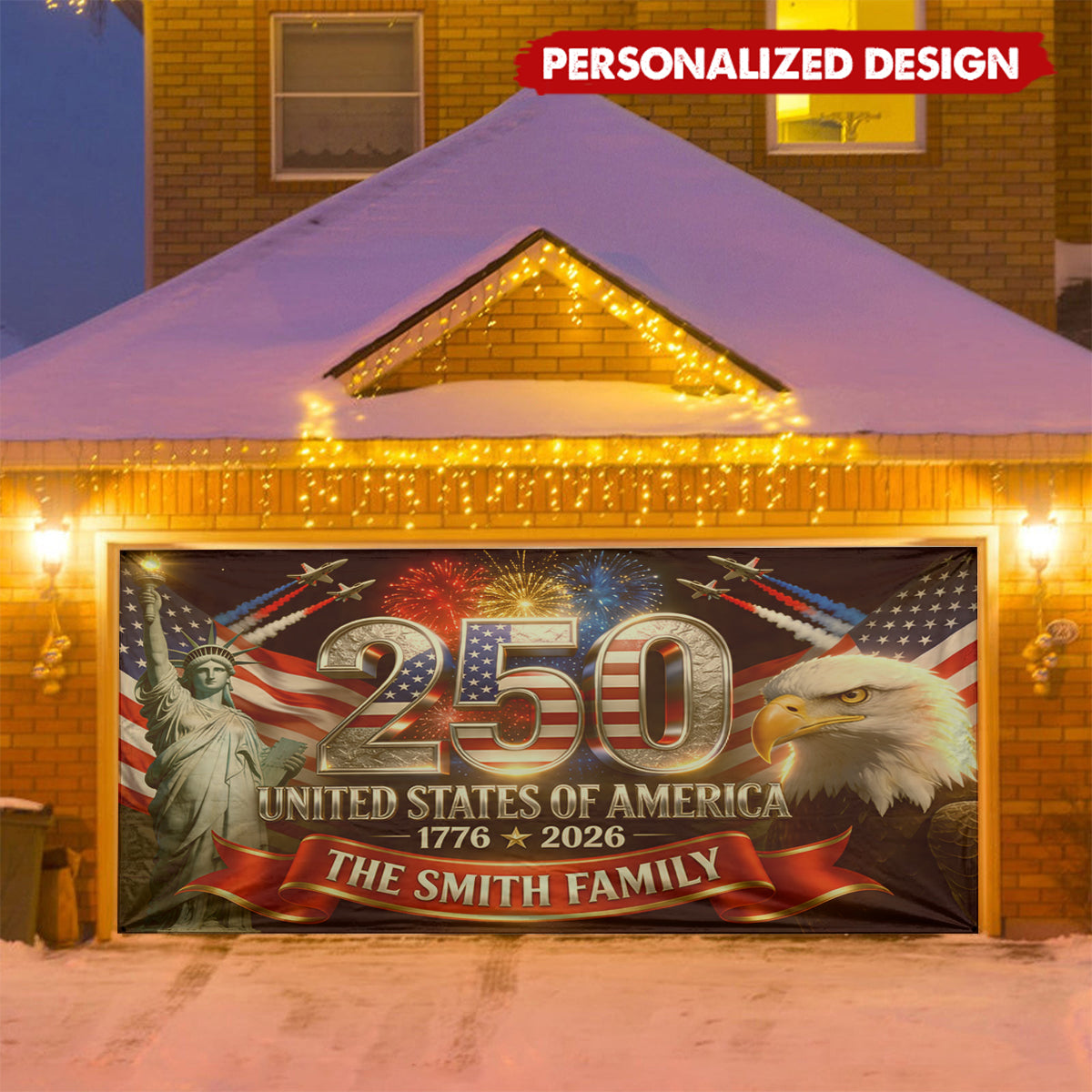 Outdoor Decor America 250th Anniversary-Personalized Independence Day/ 4th of July Garage Door Banner