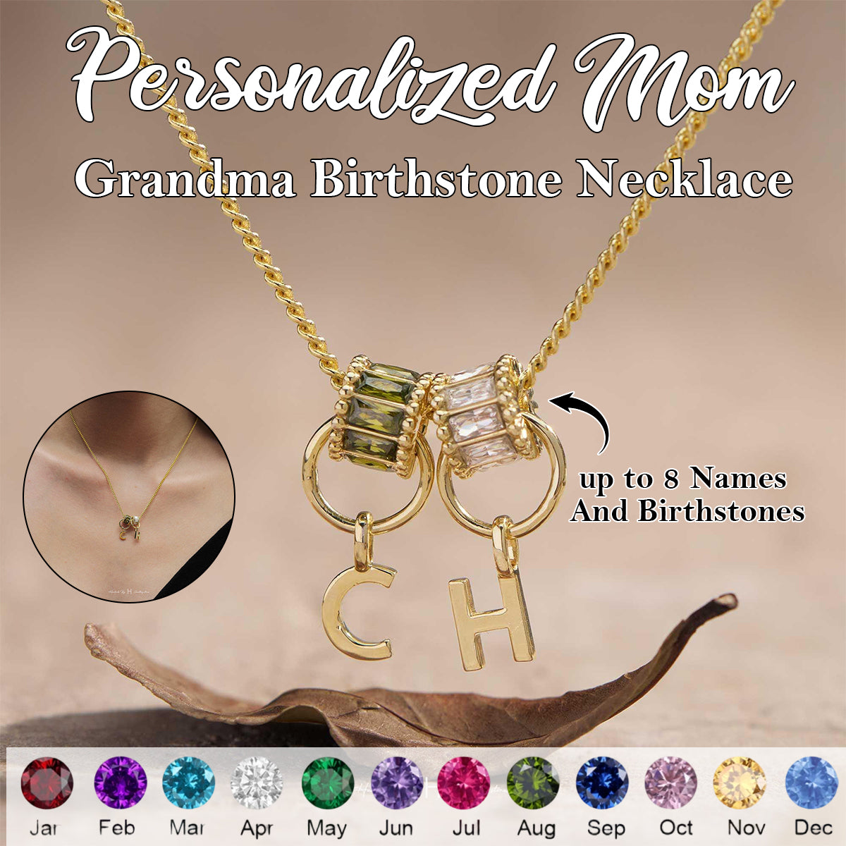 Personalized  Initial Birthstone Necklace-Mothers Day Gift