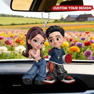 Trendy Y2K Couple Car Ornament - Personalized Gift For Couples