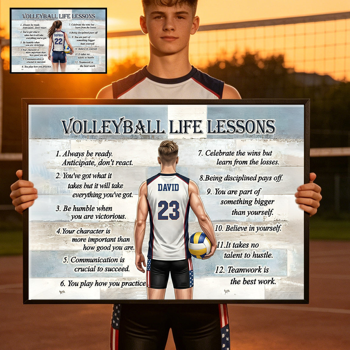 Personalized Volleyball Life Lessons Poster - Inspirational Gift for Young Volleyball Athletes & Sports Families