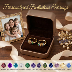 Personalized Multiple Birthstone Hoop Earrings, Minimalist Birthstone Circle Earrings, Mother's Day Gift