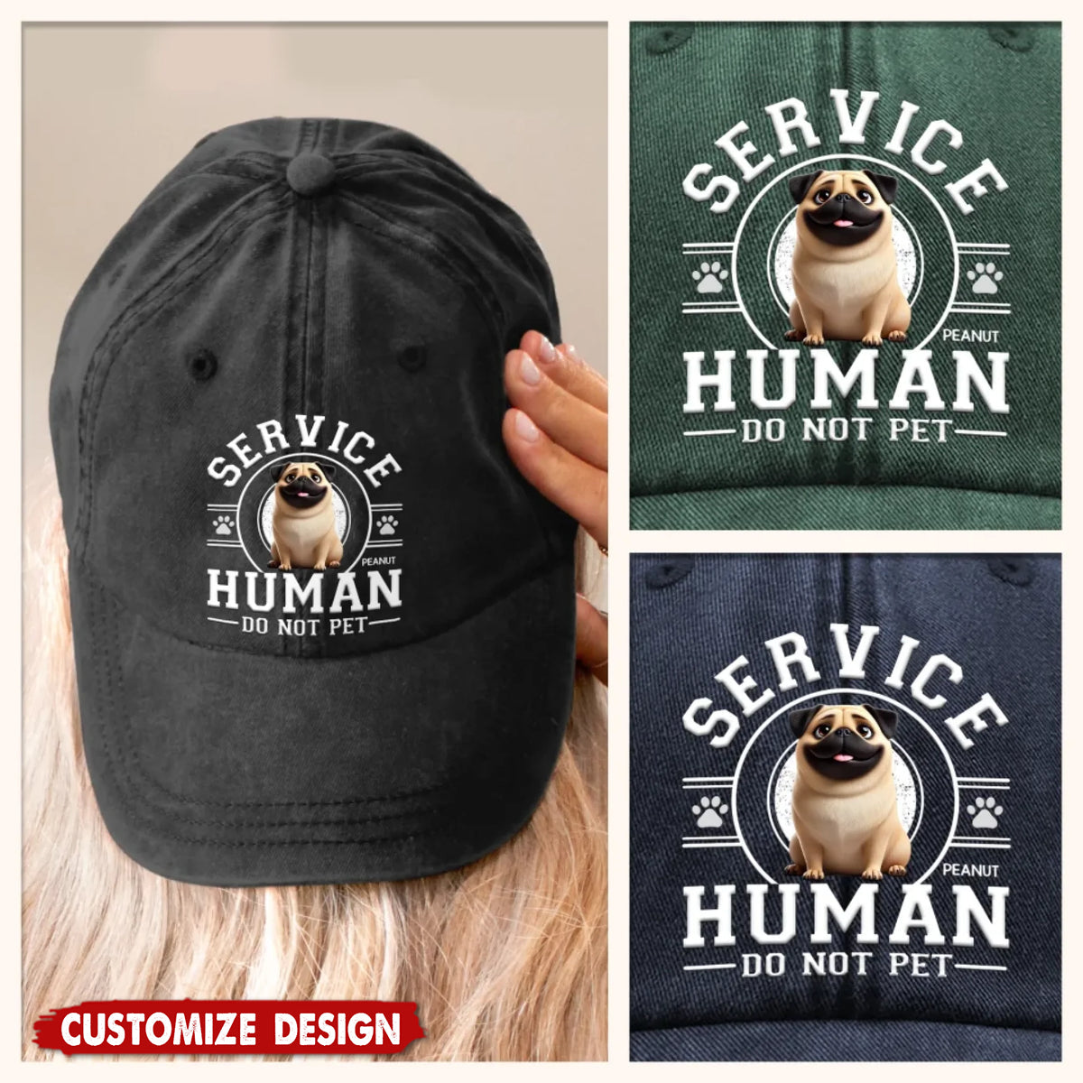 Service Human, Do Not Pet - Dog Personalized Custom Vintage Washed Denim Baseball Cap