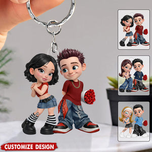 Trendy Y2K Couple Keychain - Personalized Gift For Couples
