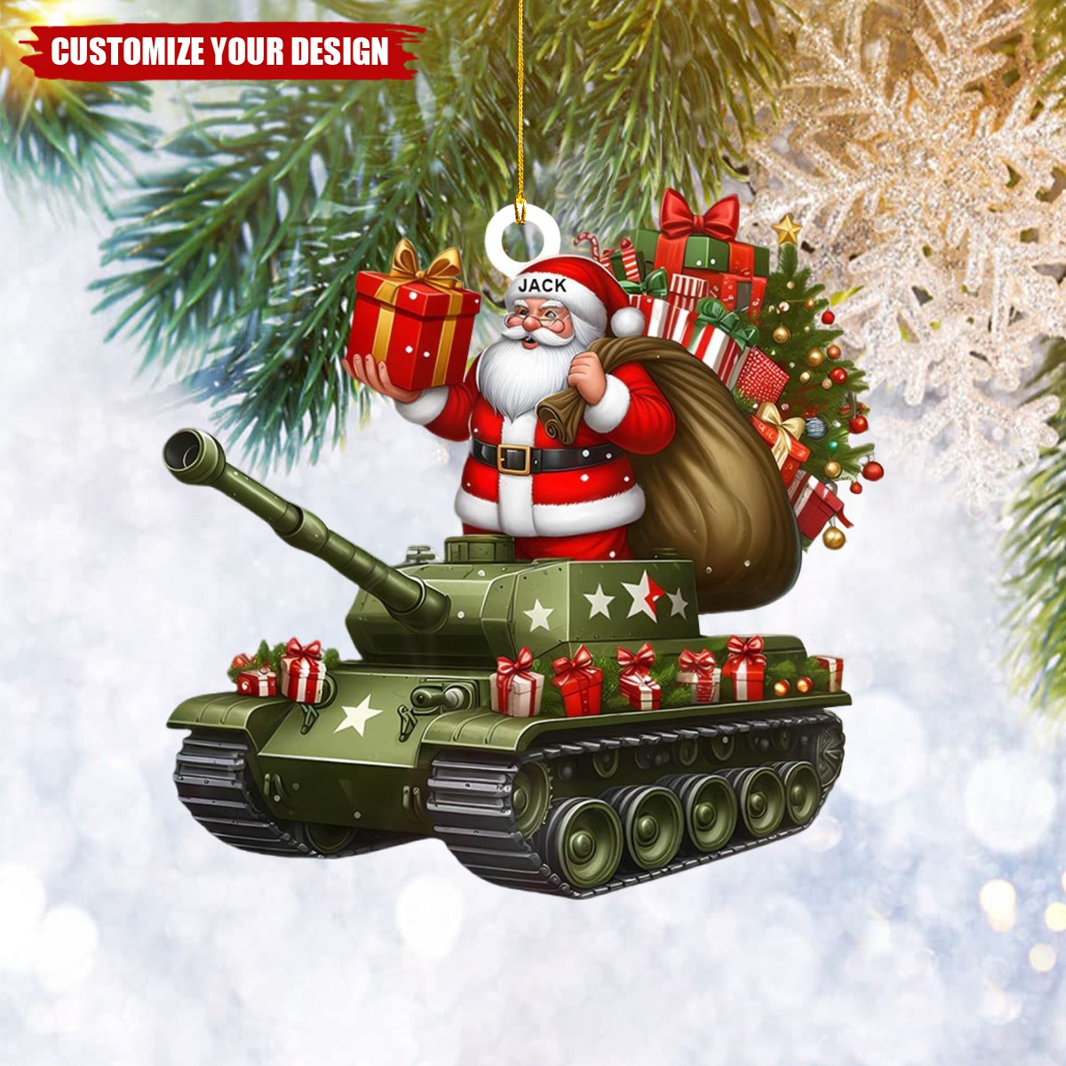 Personalized Military Tank Car with Santa Claus Christmas Ornament - 2024 New Release
