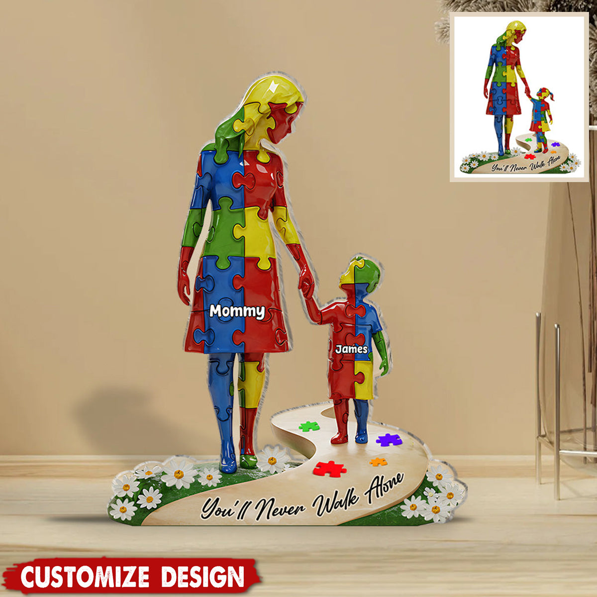 You'll Never Walk Alone - Personalized Autism Awareness Shaped Acrylic Plaque