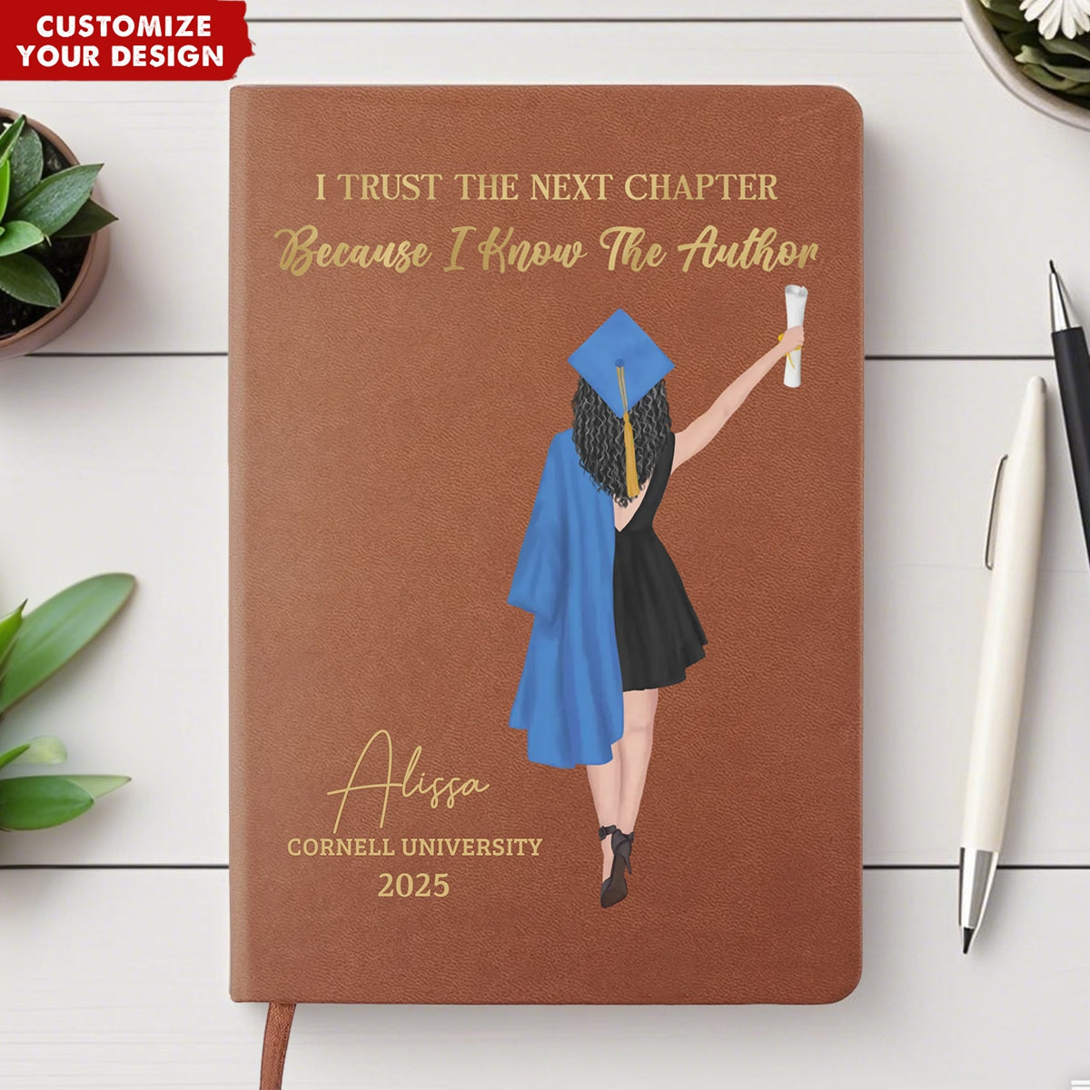 I Trust The Next Chapter - Family Personalized Leather Journal - Graduation Gift For Family Members, Siblings, Brothers, Sisters