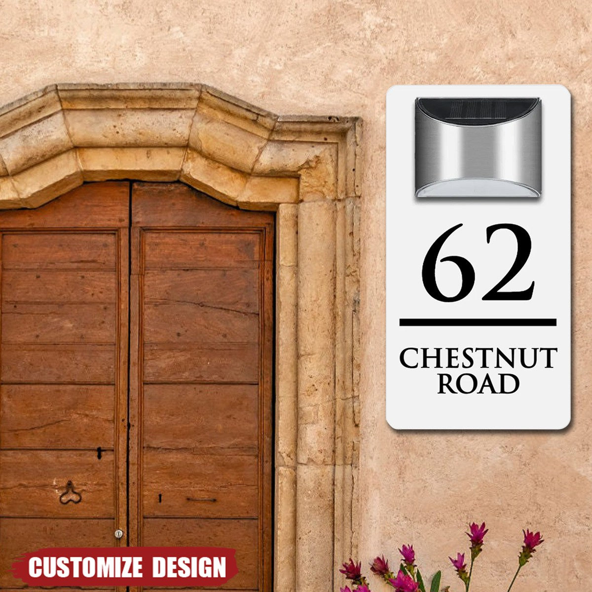 Modern Personalized House Number Address Sign With Waterproof Solar Powered LED Light