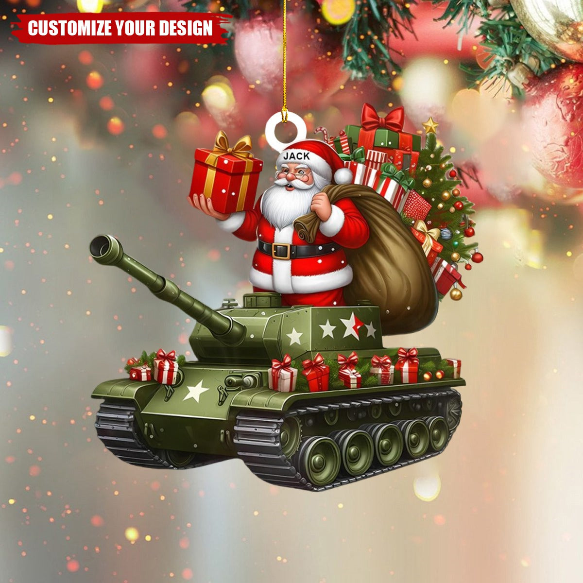 Personalized Military Tank Car with Santa Claus Christmas Ornament - 2024 New Release