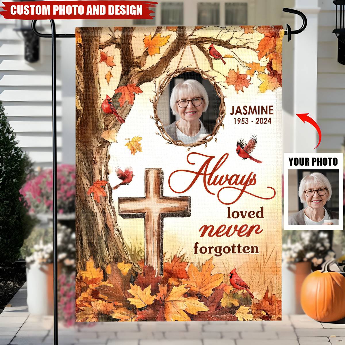Memorial Garden Flag Always Loved Never Forgotten Fall Decoration