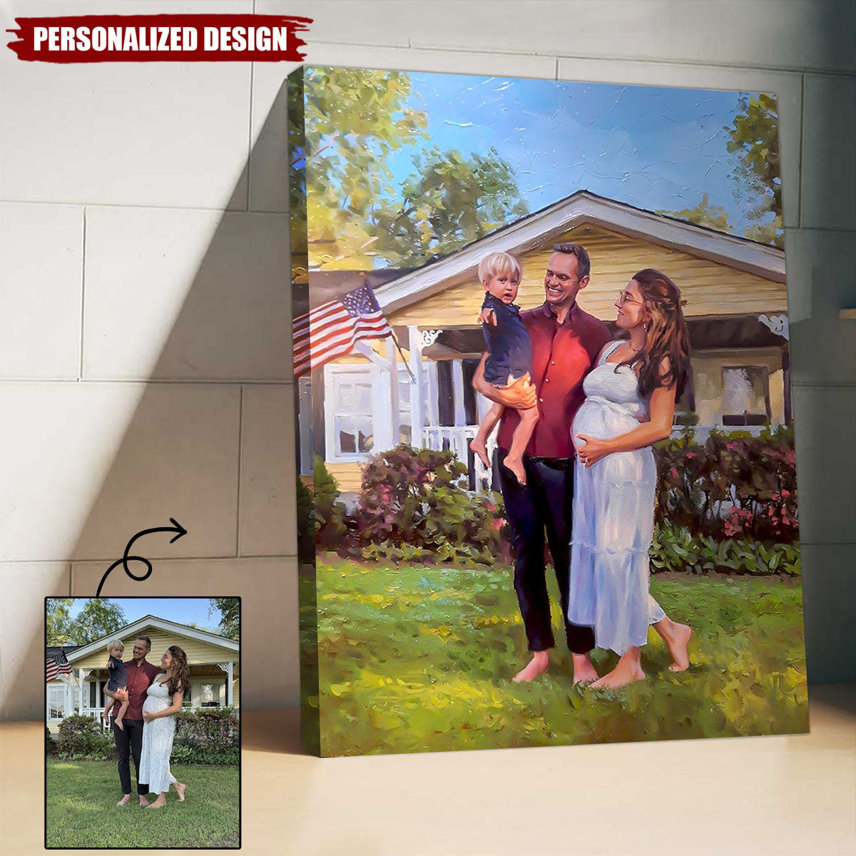 Personalized Family Canvas Oil Painting,Hand Painted Family Portrait On Canvas-Family Gift