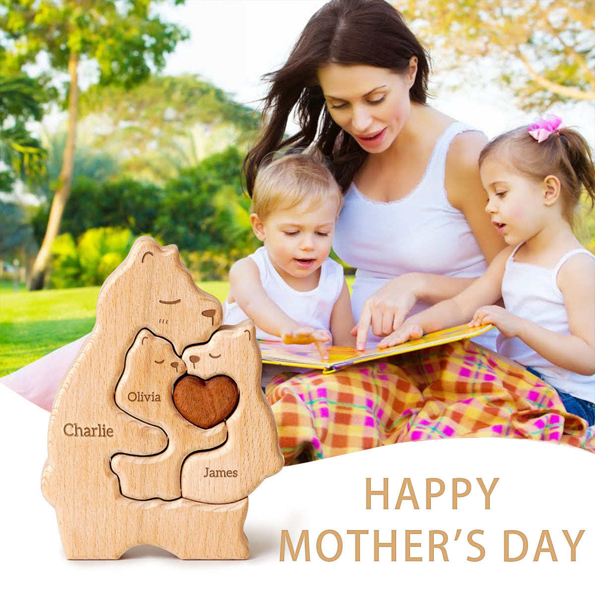 Mommy Bear Family Wooden Puzzle - Mother's Day Gift For Mom,Grandma