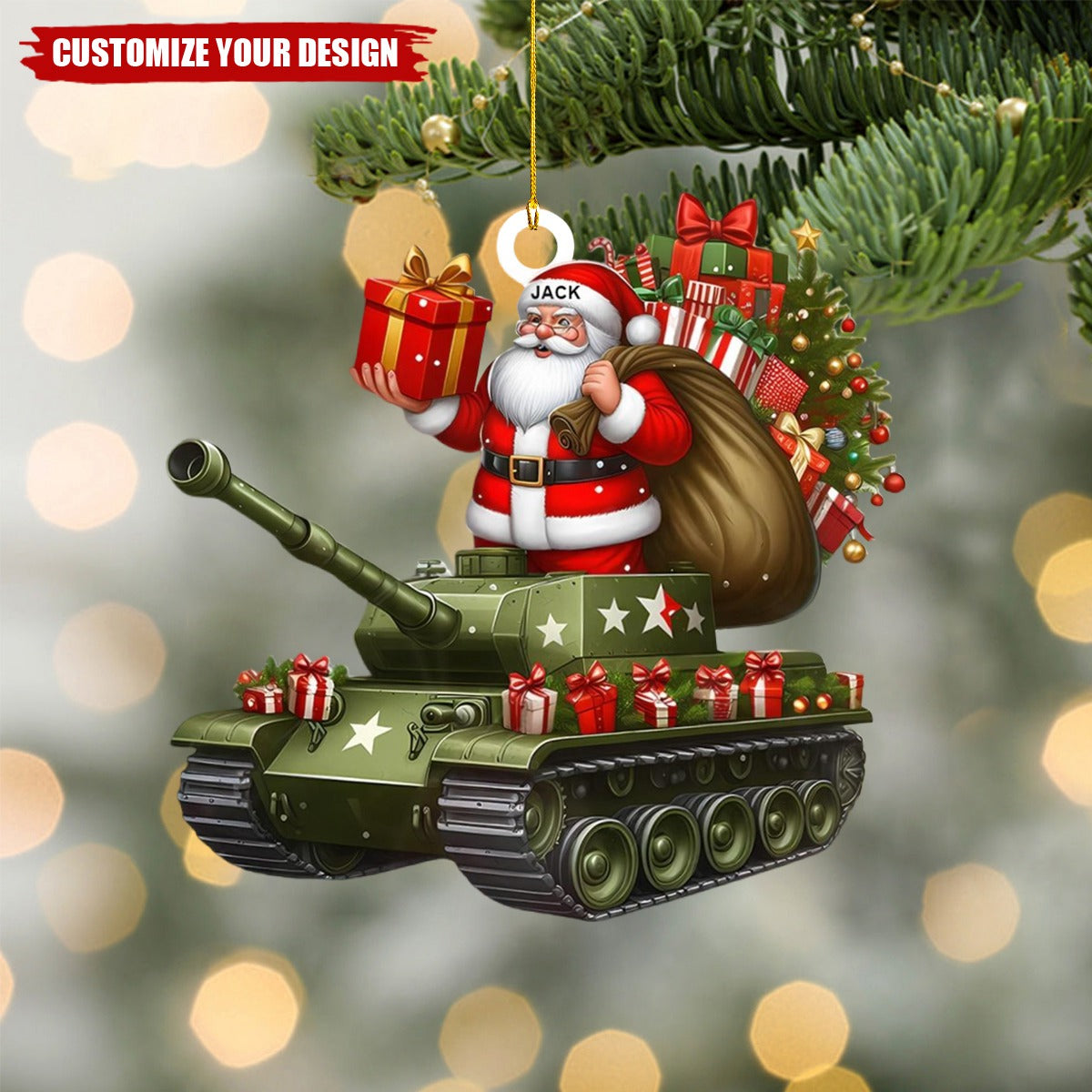 Personalized Military Tank Car with Santa Claus Christmas Ornament - 2024 New Release