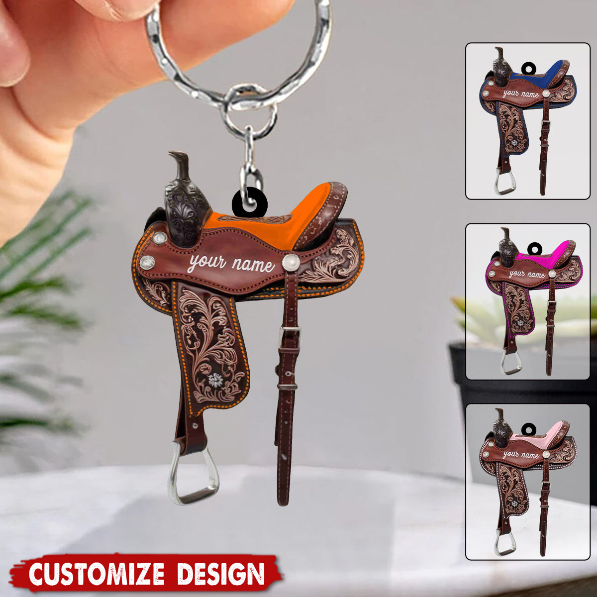 Personalized Horse Saddle Keychain - Gift for Western Lovers,Horse Lovers,Cowboy