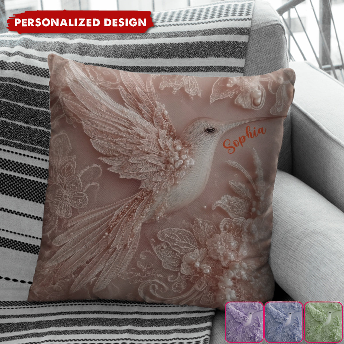 Beautiful Hummingbird - Personalized Hummingbird Throw Pillow