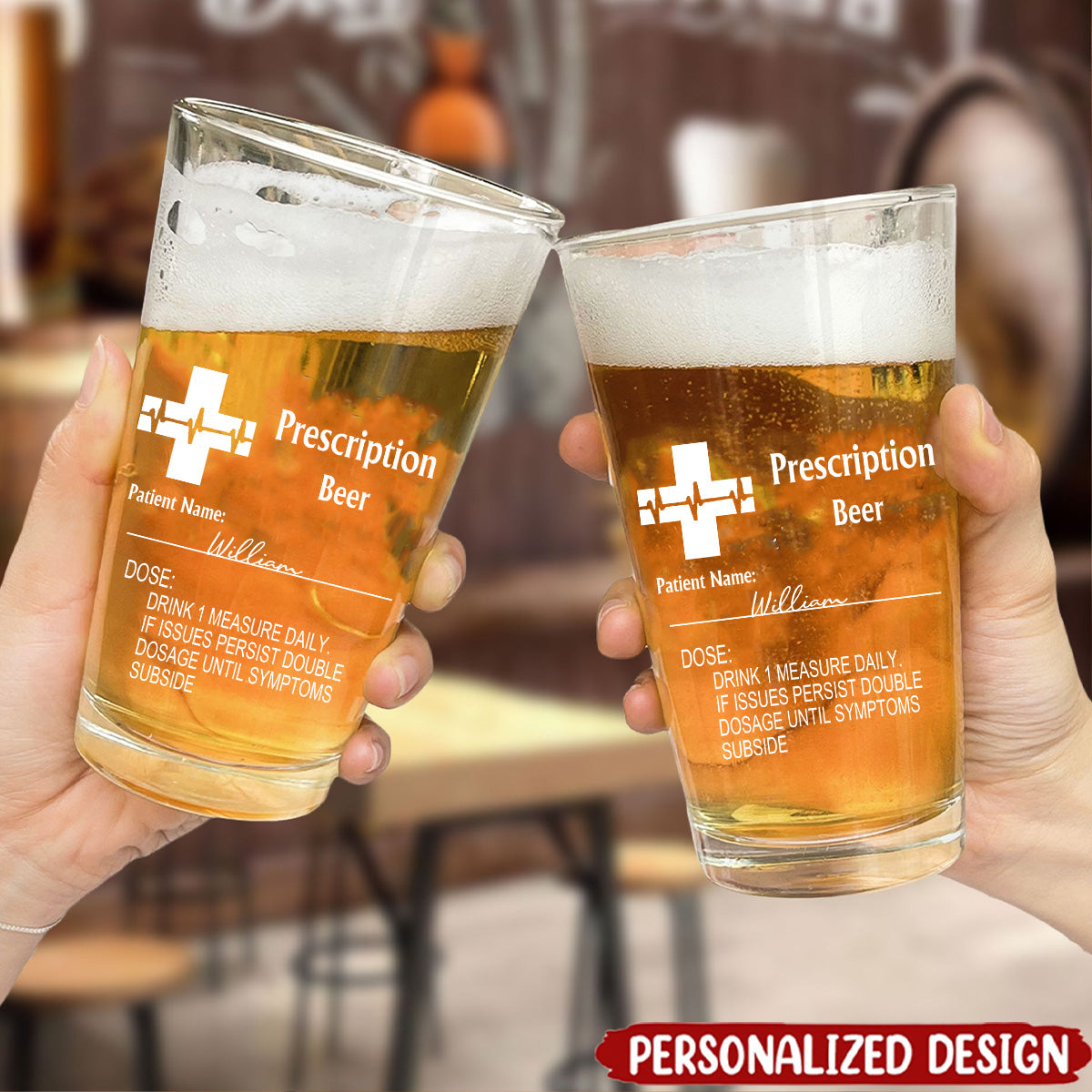 Personalized Funny Prescription Beer Glass with Laser Engraved Name Gift for Grandpa Dad