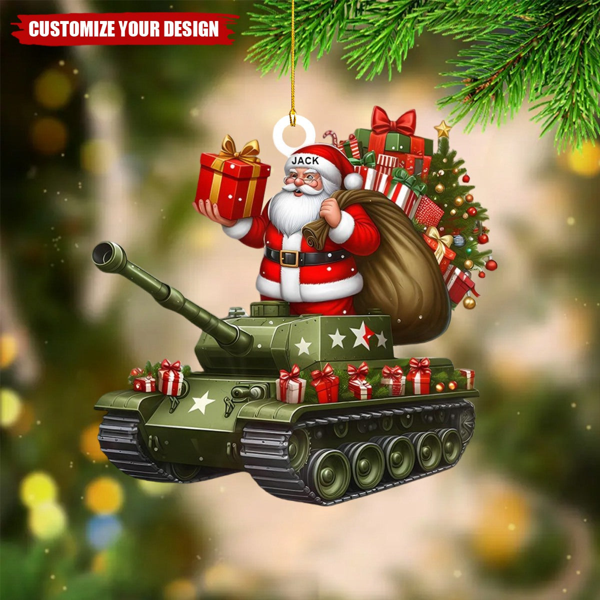 Personalized Military Tank Car with Santa Claus Christmas Ornament - 2024 New Release