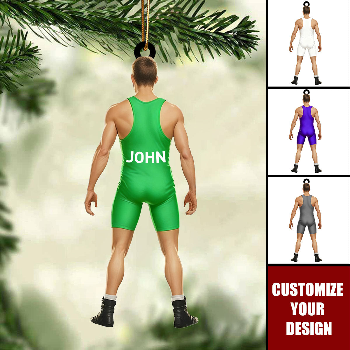 Personalized Wrestler Christmas Ornament, Custom Wrestler Singlet Ornament with Name