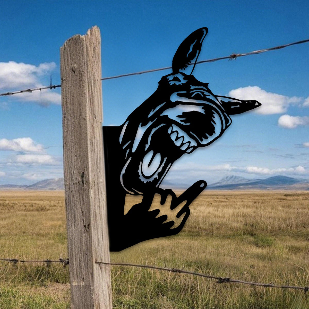 Peek-A-Boo Laughing Donkey Middle Finger Metal Sign