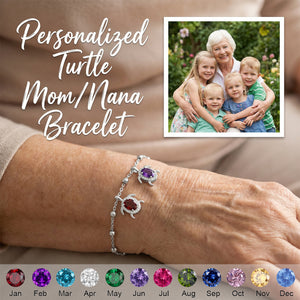 Personalized Sea Turtle Birthstones Bracelet - Gift For Mom,Grandma