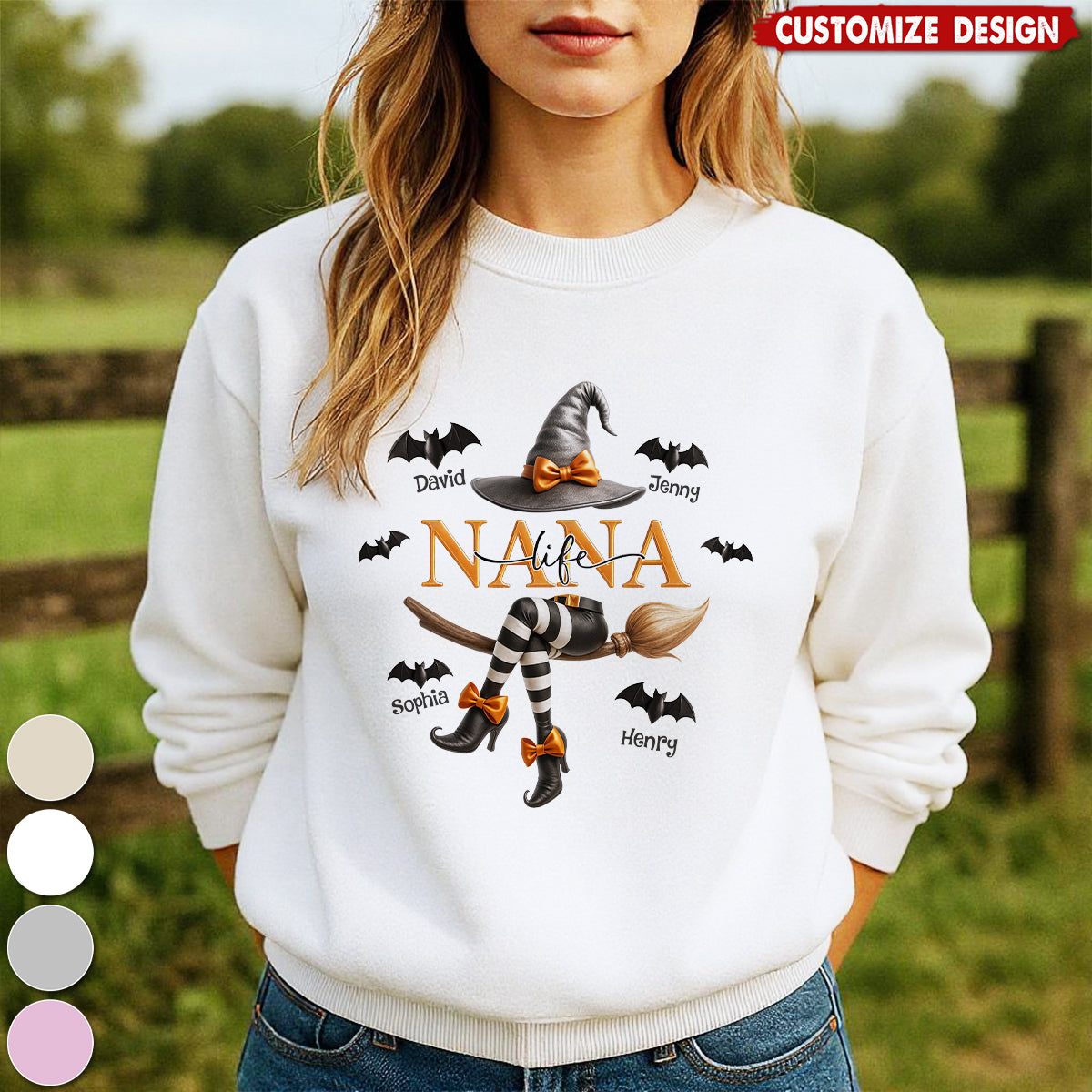 Grandma Life Witch 3D Effect Personalized Halloween Sweatshirt
