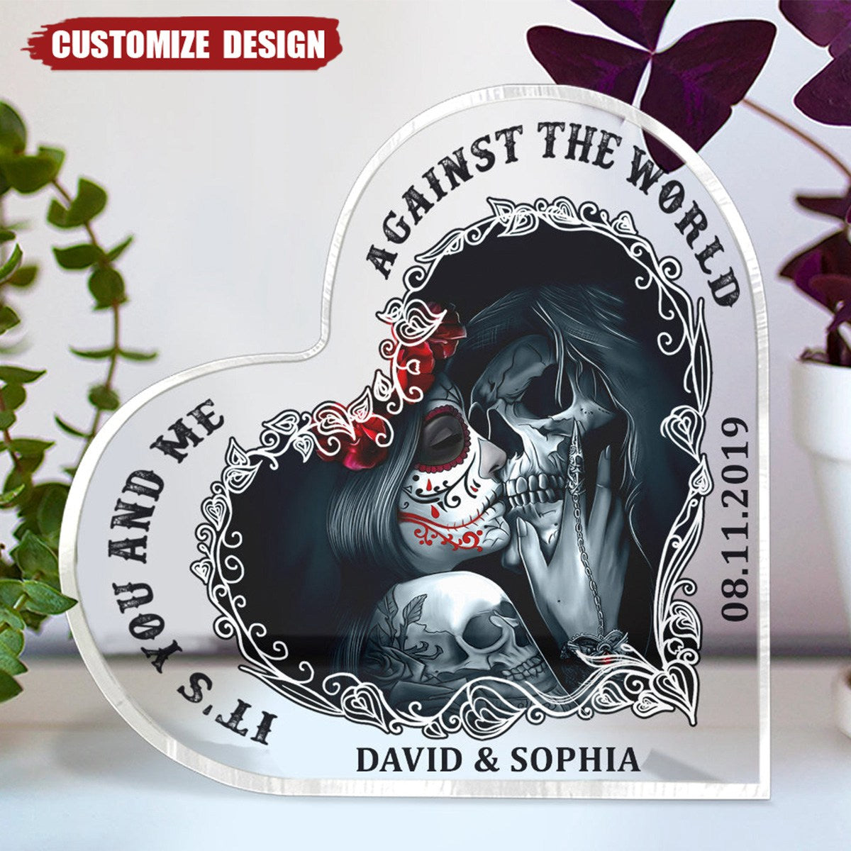 It's You And Me - Personalized Heart Shaped Acrylic Plaque/LED Light