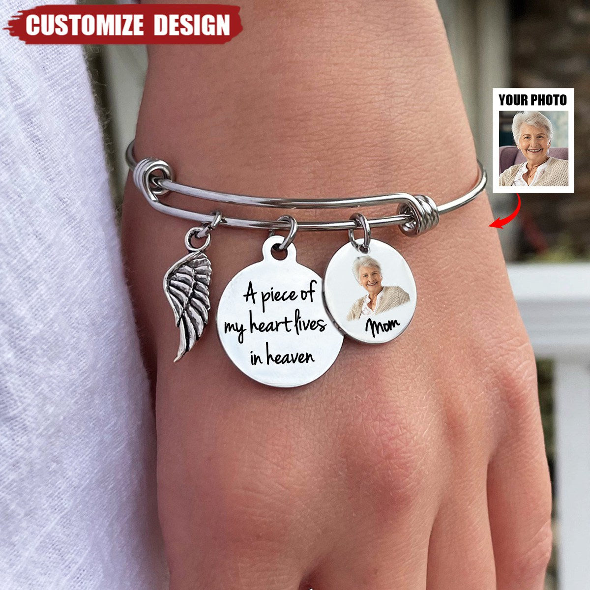 A Piece Of My Heart Lives In Heaven - Personalized Memorial Photo Bracelet