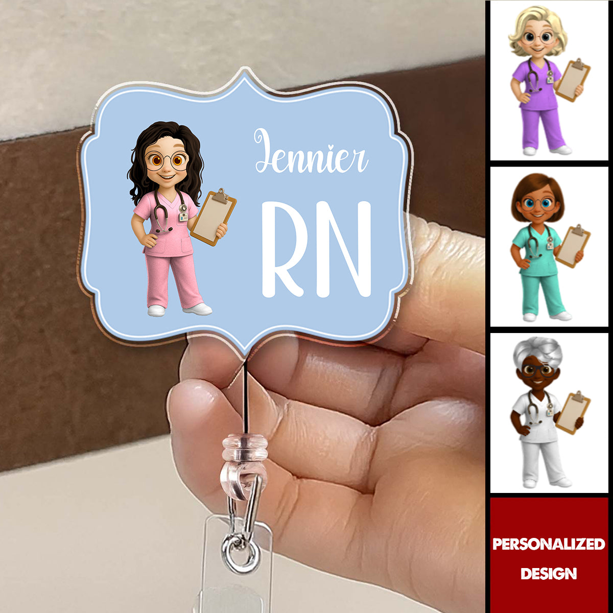 Custom Cheerful Cartoon Nurse Badge Reel-Gift For Nurses and Healthcare Workers