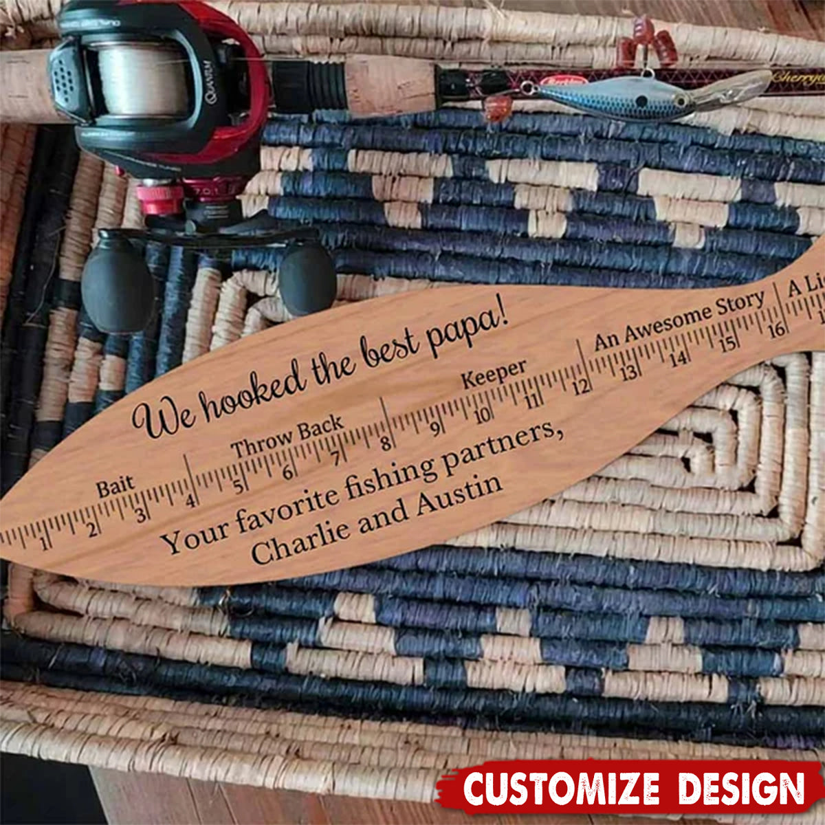 Personalized Wooden We Hooked the Best Papa Fish Style Ruler