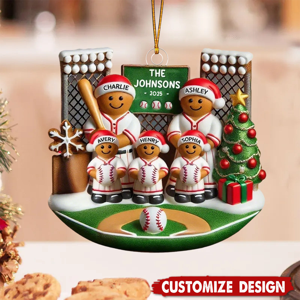 Baseball Gingerbread Family On Field Sport Lover - Personalized Acrylic Ornament