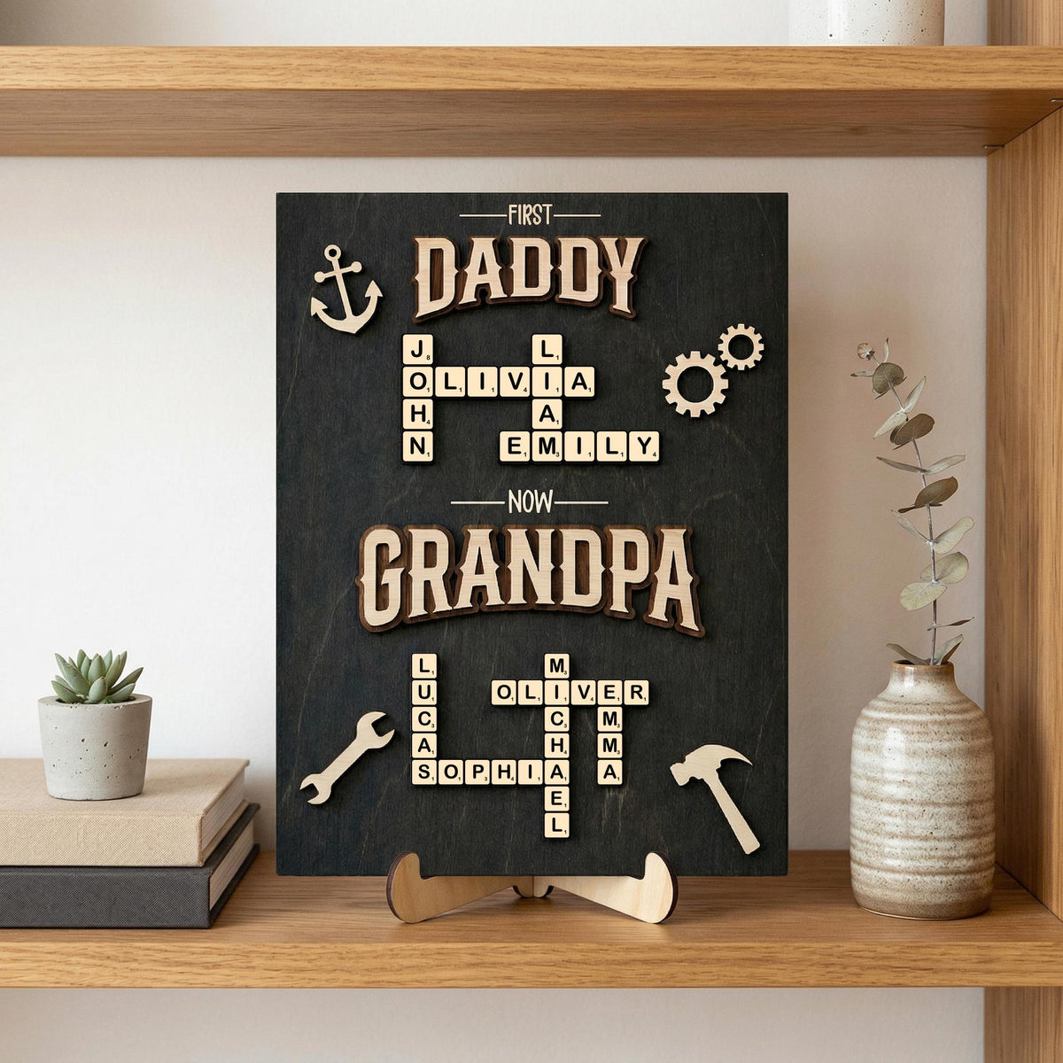 Personalized Scrabble Family Name 2-Layered Wooden Plaque - Gift For Grandpa