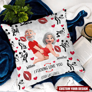 I Love You - Naughty Personalized Cartoon Couple Throw Pillow