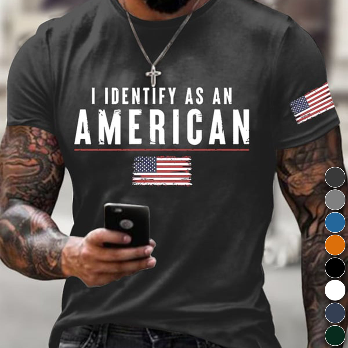 I Identify As An American Printed Round Neck T-Shirt
