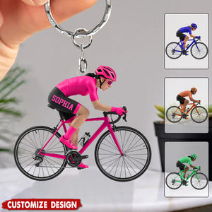 Personalized Road Bike Cyclist Keychain - Gift for Cycling Enthusiast And Cyclist