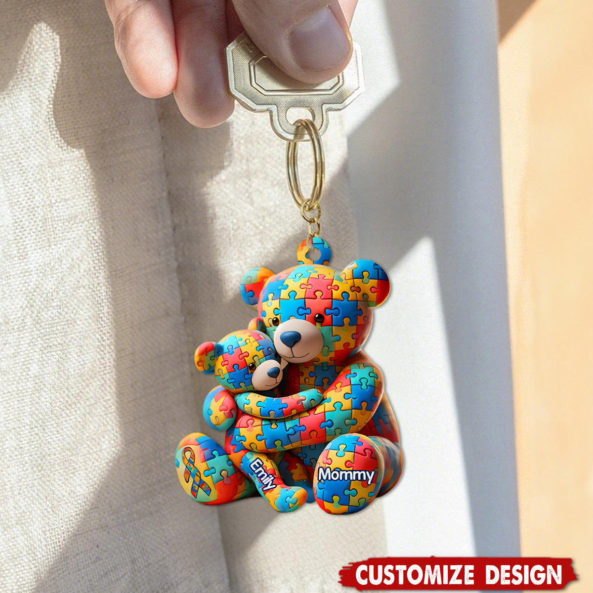 Personalized Gifts For Autism Keychain Bear Mother and Kid