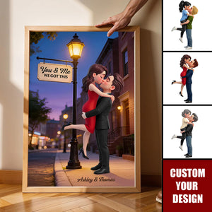 Eternal Love Couple Hugging Kissing Under Street Lamp Post - Personalized Poster - Valentine's Day Gift For Couple
