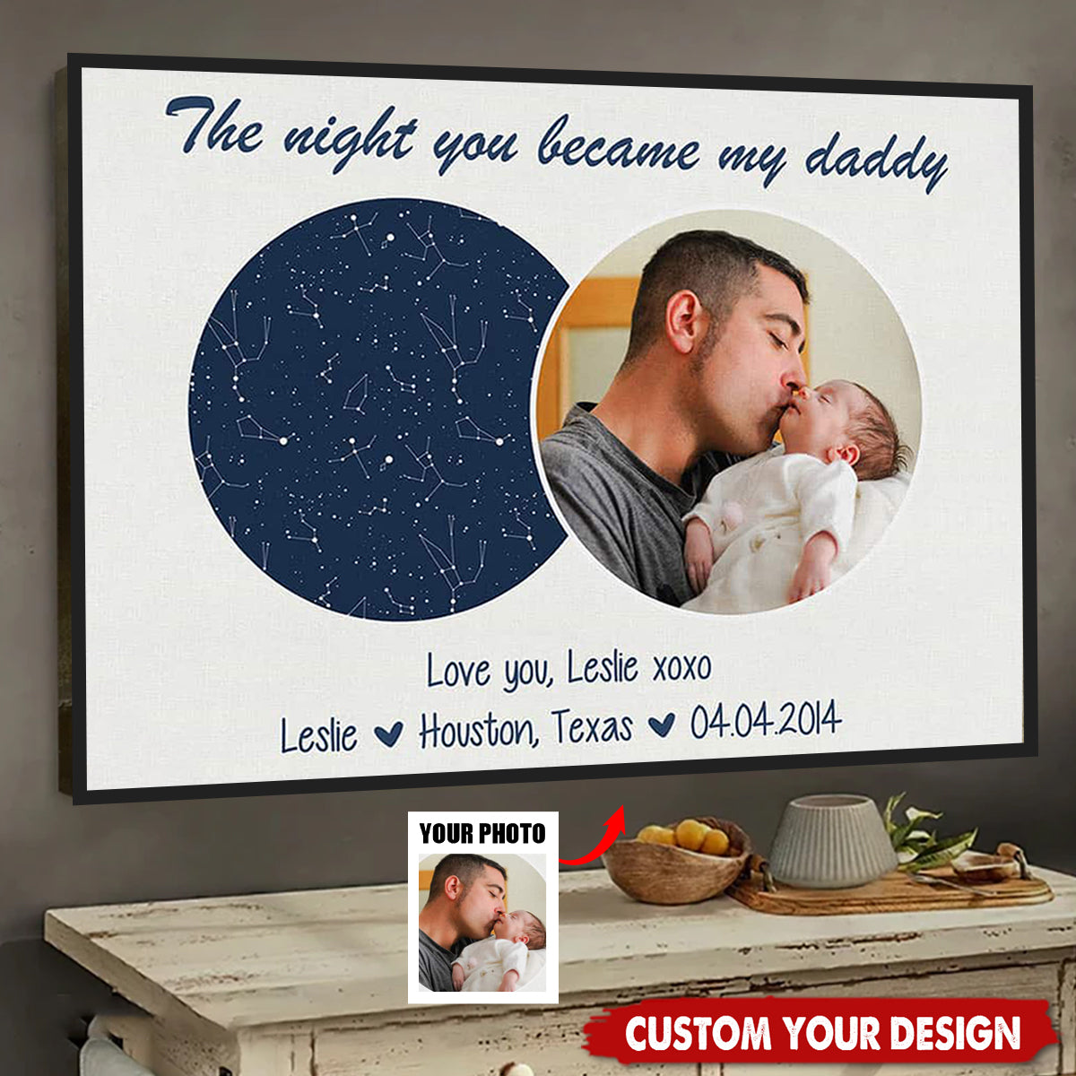 The Night You Became My Daddy Custom Star Map Photo Canvas Poster